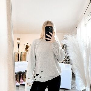 Project Social T Gray Distressed Crew Neck Sweater Cotton Tencel Blend Size S